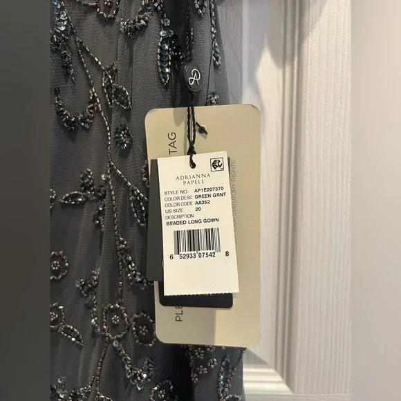 NEW Adrianna Papell Gray Scoop Back Beaded Gown - Picture 4 of 7